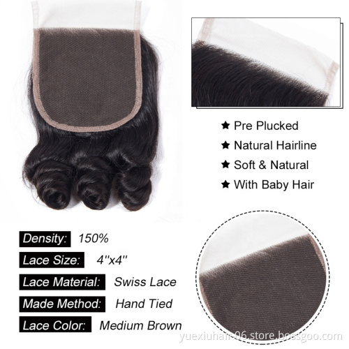 CELIE Factory Price Fumi Curly 4x4 Lace Closure Good Quality Top Closure Human Hair Virgin Closure Hair Extension